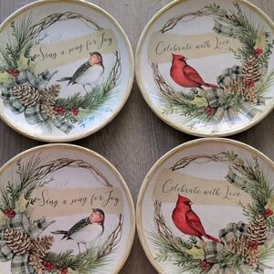 Holiday Bird-Themed Decorative Plates Set Of 4 Plates